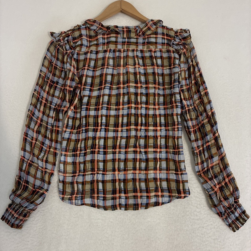 Maeve Anthropologie Laila Blouse Womens Size 2 Plaid Ruffle‎ Sheer Prairie Wrap - Picture 5 of 12